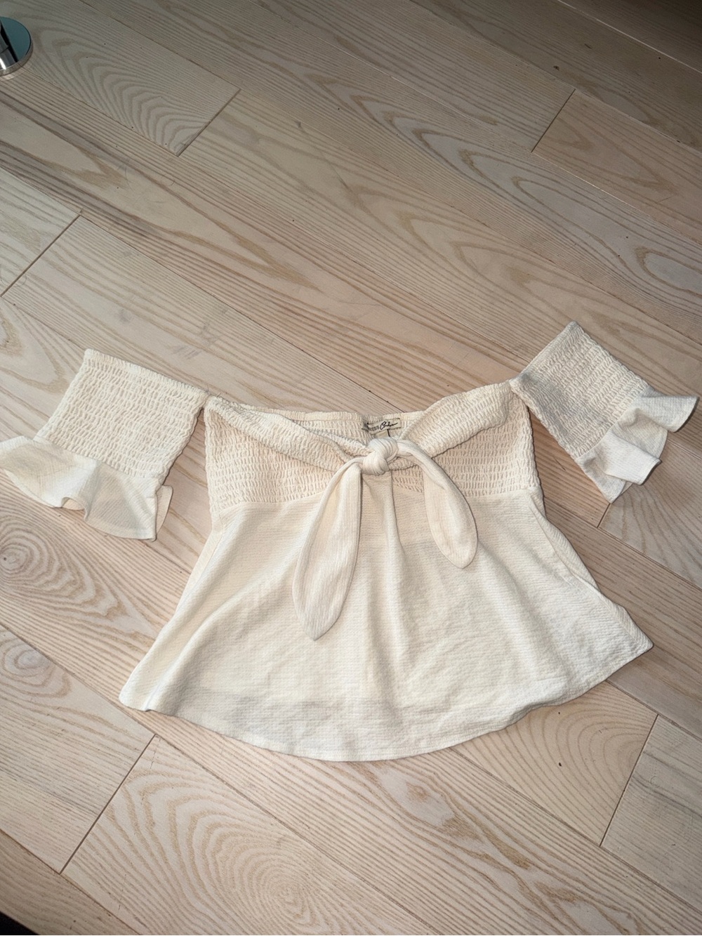Express Cream Off-Shoulder Tie-Front Top